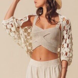 F13 NATURAL CREAM CROCHET SHRUG